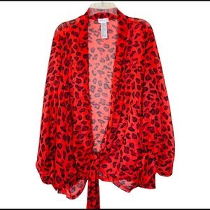 Free people red leopard front tie blouse